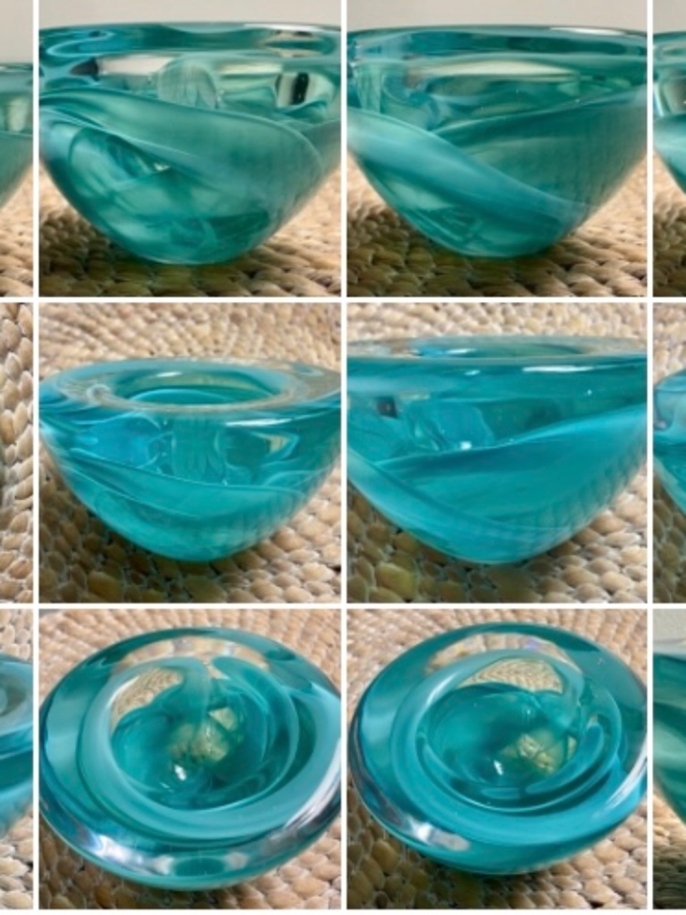 Vintage Kosta Boda Glass Atoll Anna Ehrner Aqua Green Swirl Votive Candle Holder